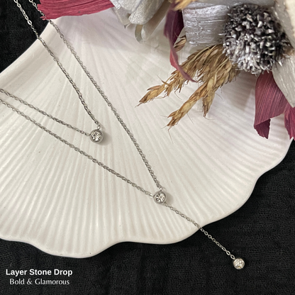 Necklace | SN124 | Layer Stone Drop | Silver