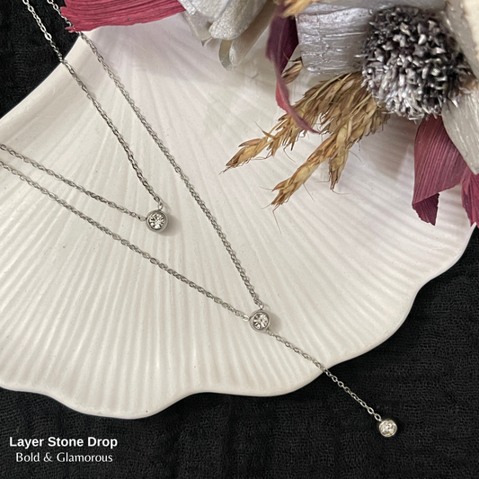 Necklace | SN124 | Layer Stone Drop | Silver