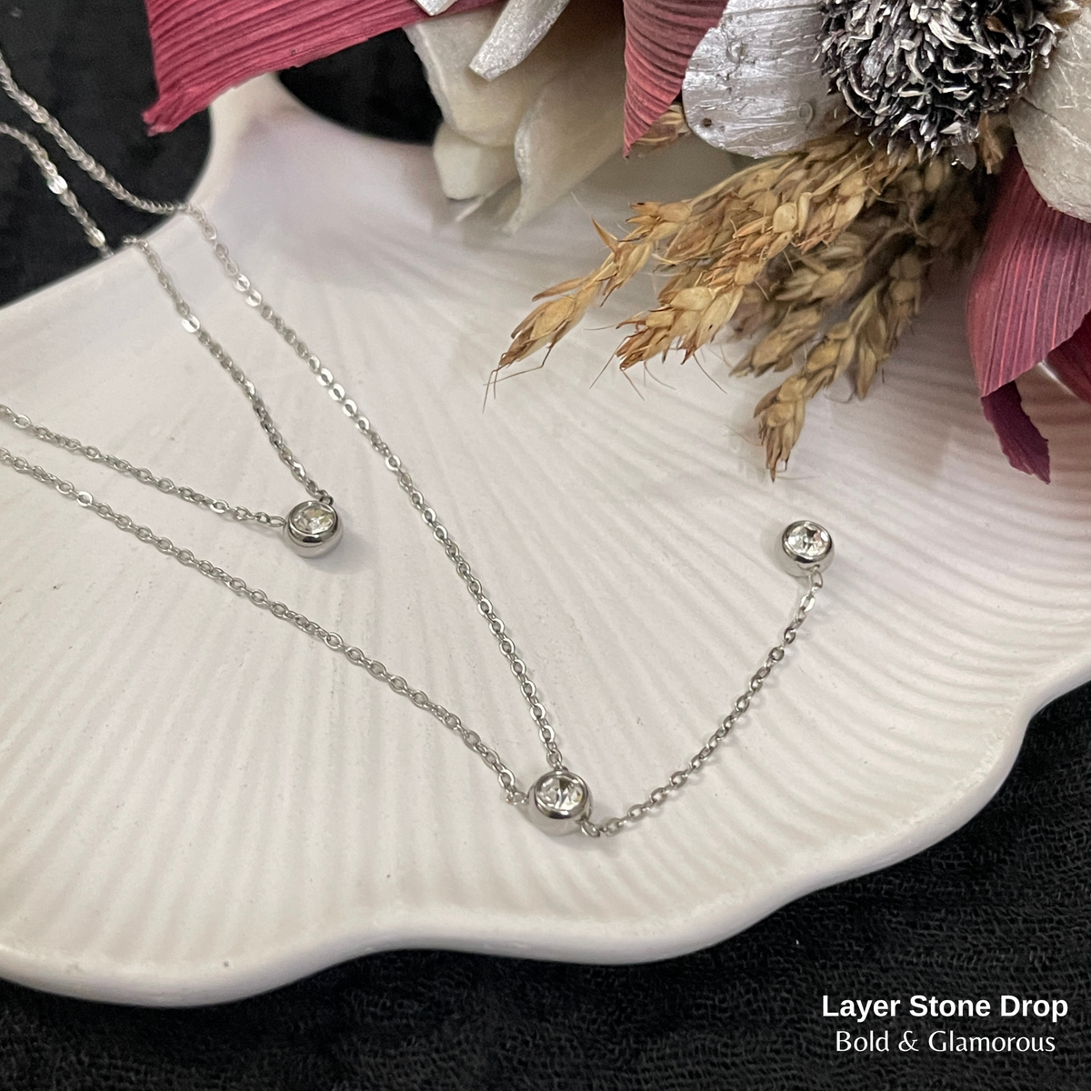 Necklace | SN124 | Layer Stone Drop | Silver
