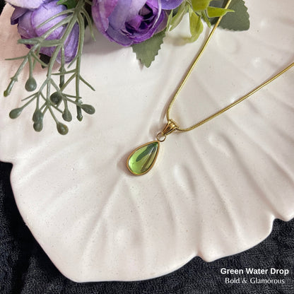 Necklace | SN158 | Green Water Drop Gold
