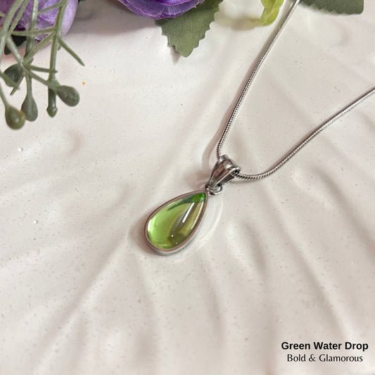 Necklace | SN158 | Green Water Drop Silver
