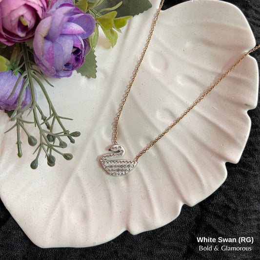Necklace | SN184 | White Swan | Rose Gold
