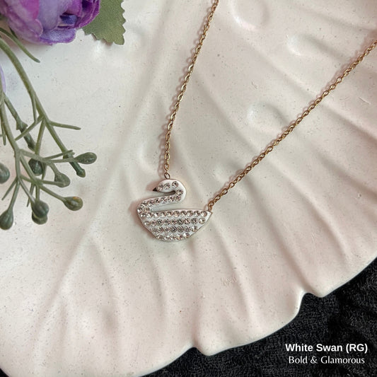 Necklace | SN184 | White Swan | Rose Gold