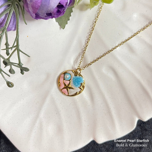 Necklace | SN283 | Enamel Pearl Starfish
