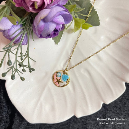 Necklace | SN283 | Enamel Pearl Starfish