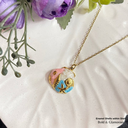 Necklace | SN285 | Enamel Shells within Shell
