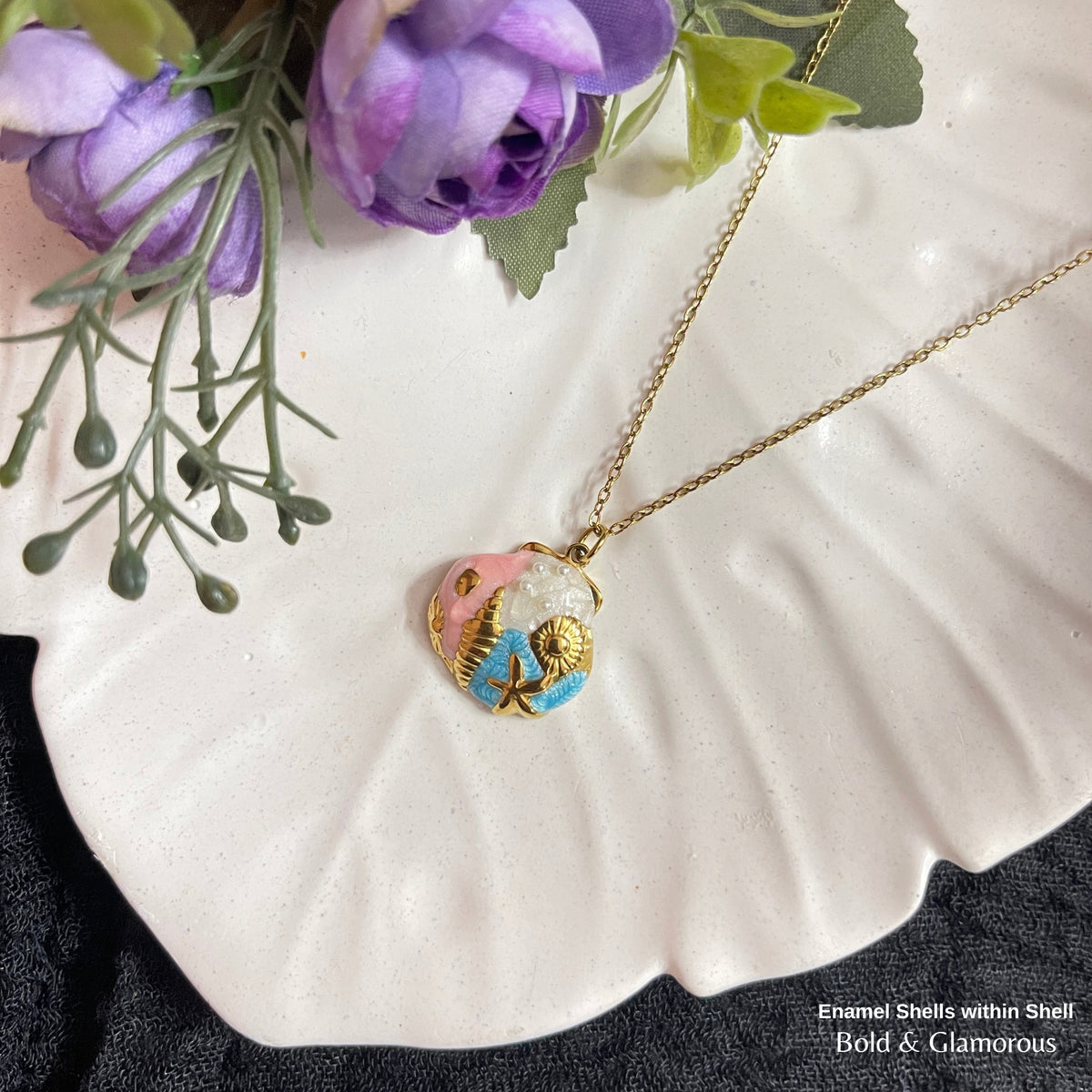 Necklace | SN285 | Enamel Shells within Shell