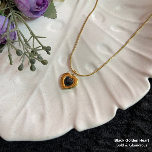 Necklace | SN297 | Black Golden Heart