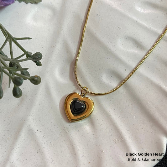 Necklace | SN297 | Black Golden Heart