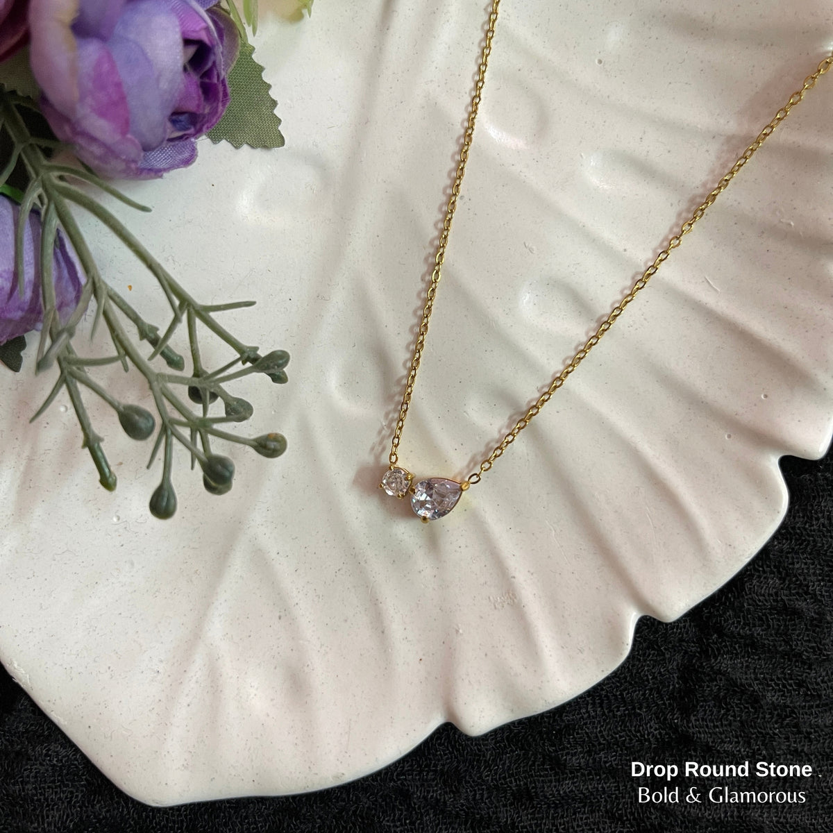 Necklace | SN301 | Drop Round Stone