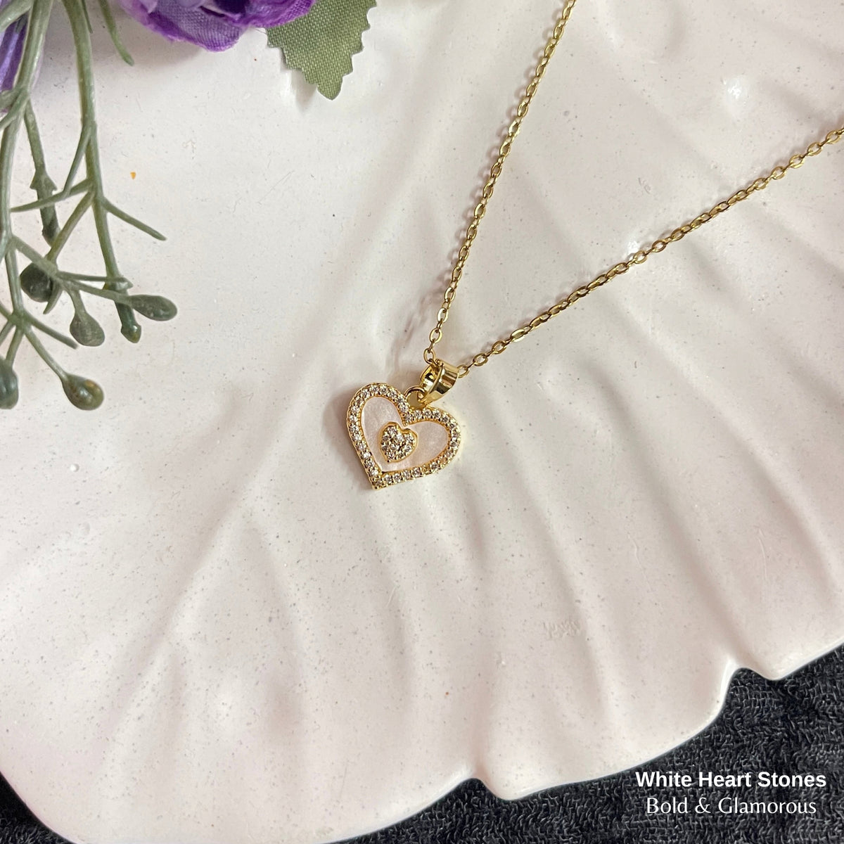 Necklace | SN307 | White Heart Stones