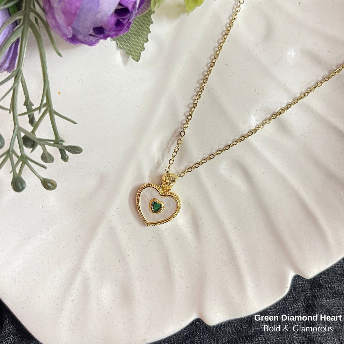 Necklace | SN309 | Green Diamond Heart