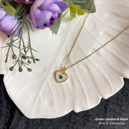 Necklace | SN309 | Green Diamond Heart