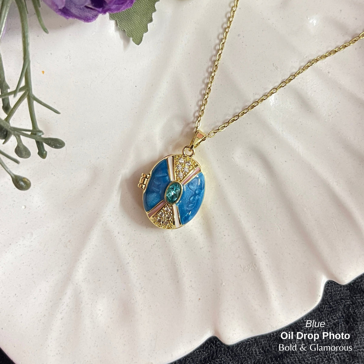 Necklace | SN314 | Oil Drop Photo | Blue