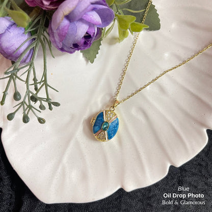 Necklace | SN314 | Oil Drop Photo | Blue