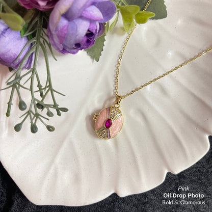 Necklace | SN314 | Oil Drop Photo | Pink