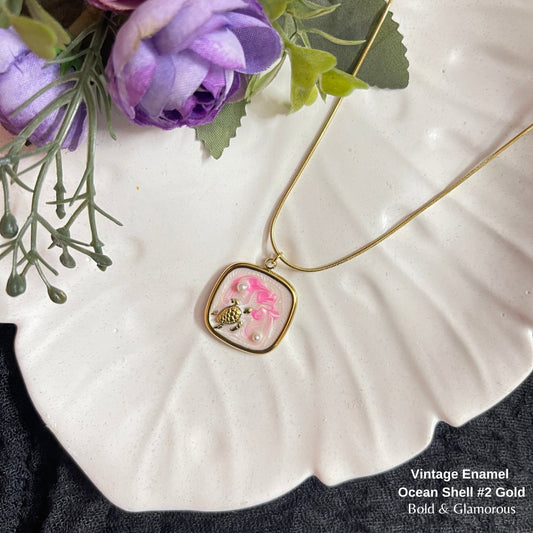 Necklace | SN330 | Vintage Enamel Ocean Shell #2 Gold