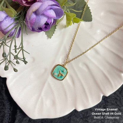 Necklace | SN332 | Vintage Enamel Ocean Shell #4 Gold