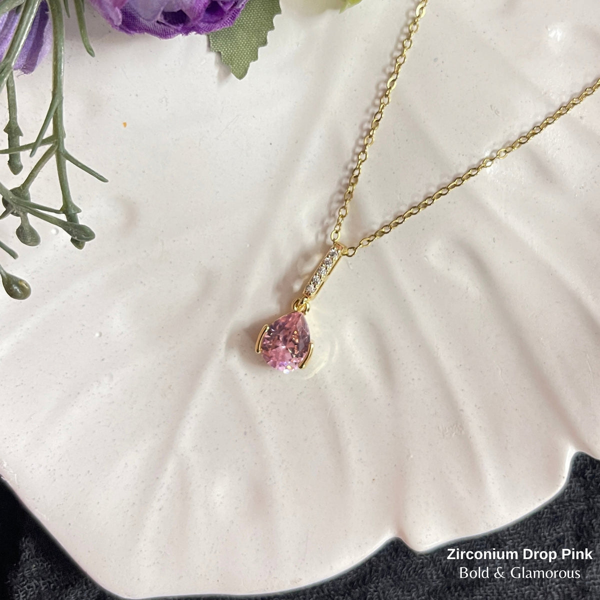 Necklace | SN333 | Zirconium Drop Pink