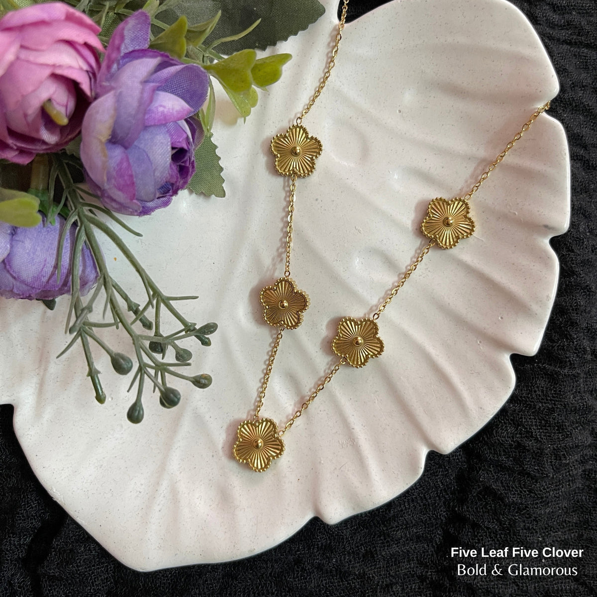 Necklace | SN338 | Five Leaf Five Clover Gold