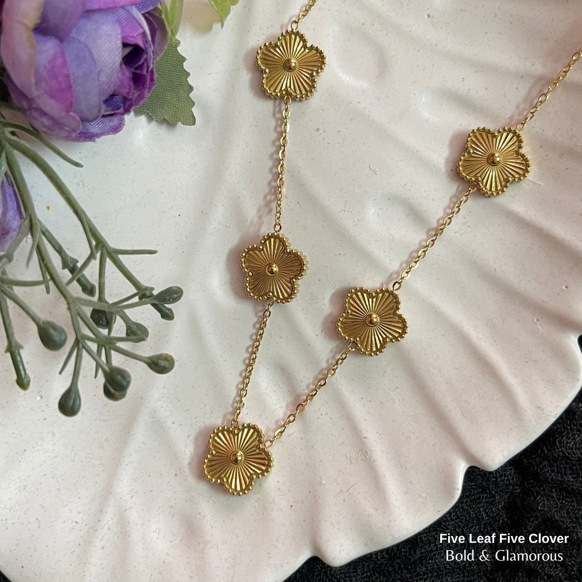 Necklace | SN338 | Five Leaf Five Clover Gold