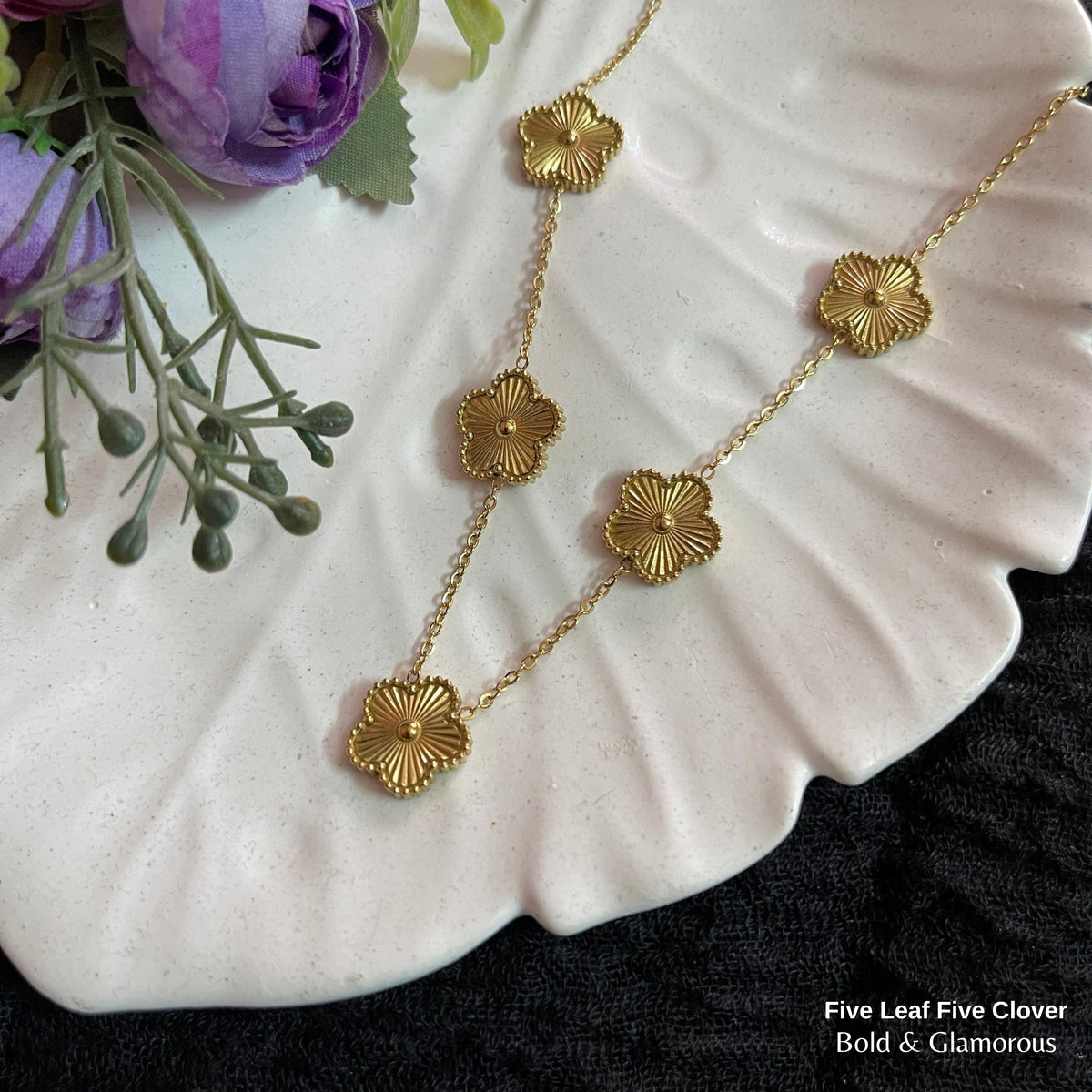 Necklace | SN338 | Five Leaf Five Clover Gold