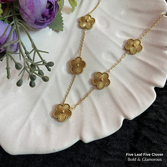 Necklace | SN338 | Five Leaf Five Clover Gold