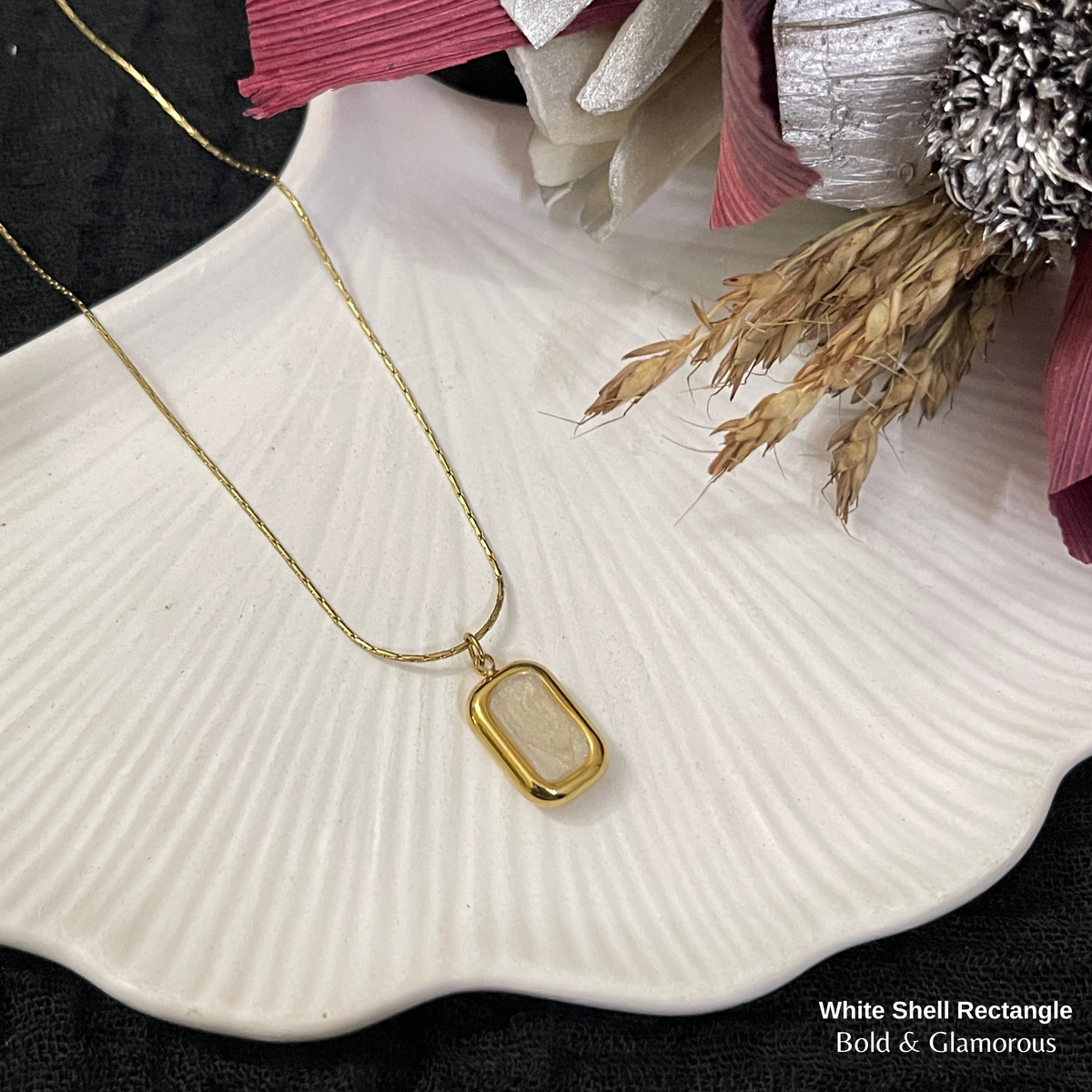 Necklace | SN340 | White Shell Rectangle