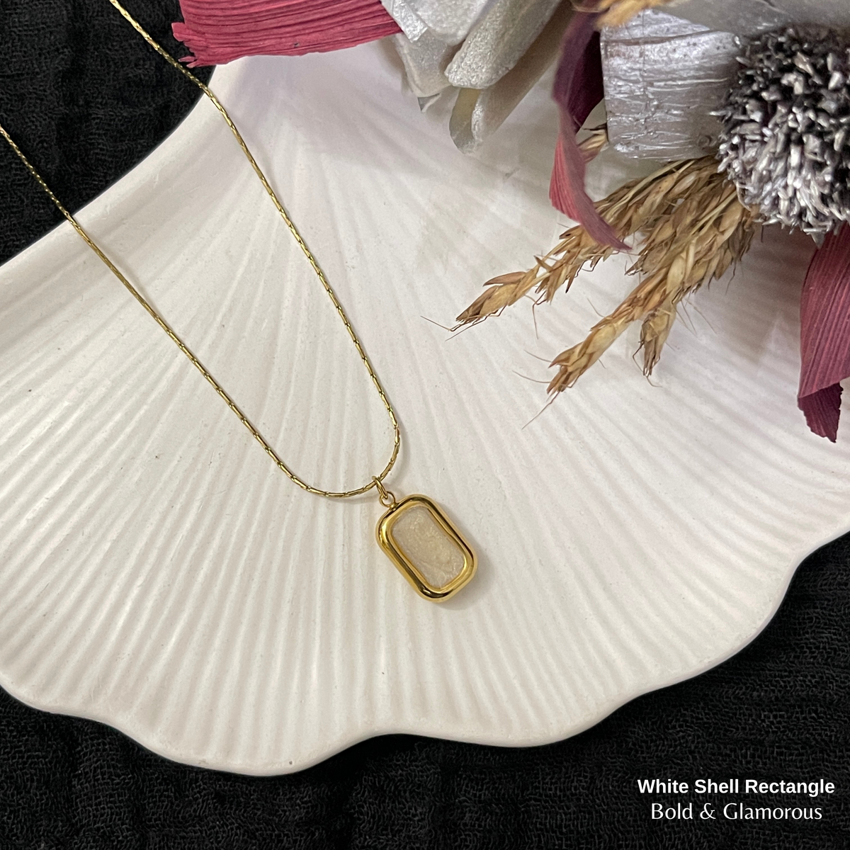 Necklace | SN340 | White Shell Rectangle