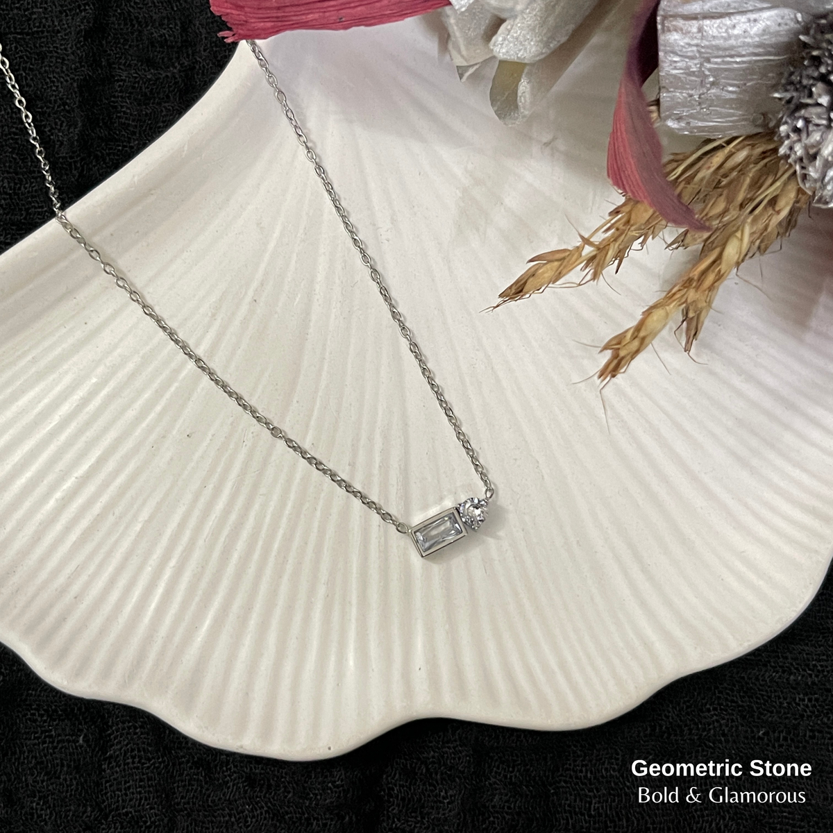 Necklace | SN347 | Geometric Stone | Silver