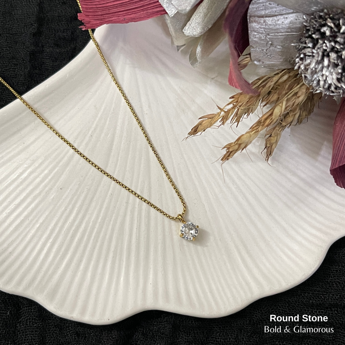 Necklace | SN348 | Round Stone | Gold
