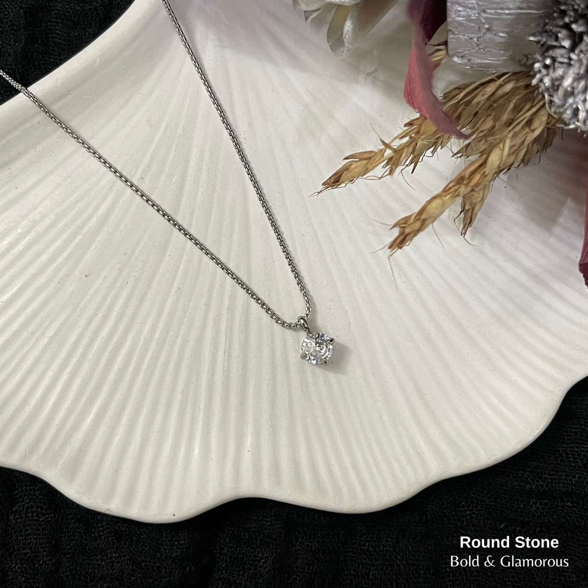 Necklace | SN348 | Round Stone | Silver