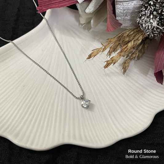 Necklace | SN348 | Round Stone | Silver