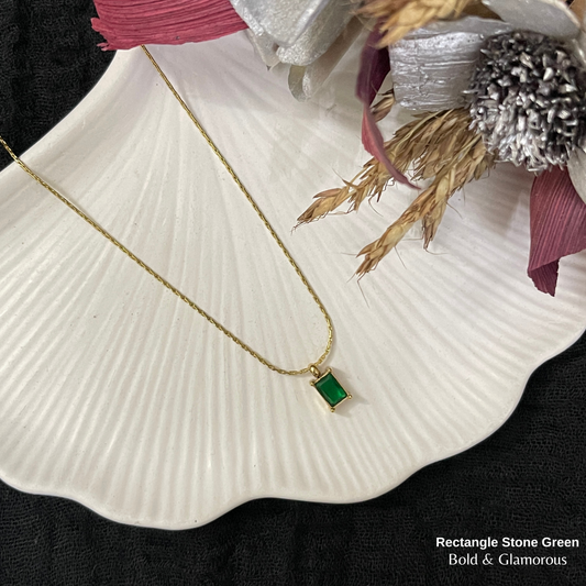 Necklace | SN349 | Rectangle Stone Green