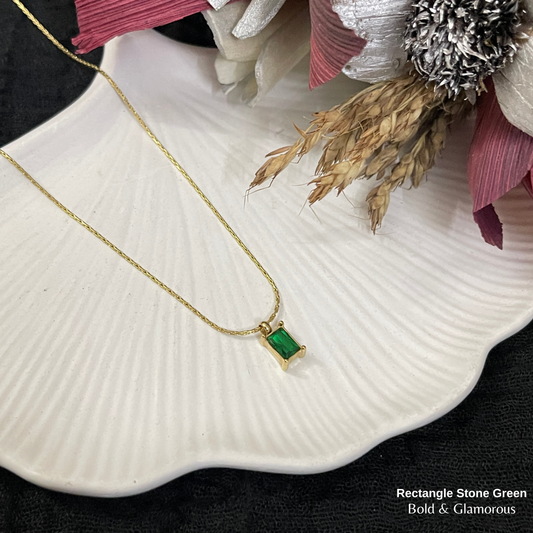 Necklace | SN349 | Rectangle Stone Green