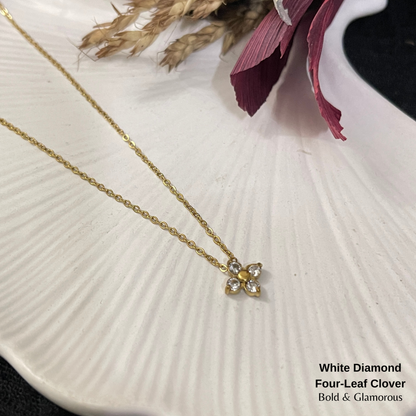 Necklace | SN367 | White Diamond Four-Leaf Clover | Gold