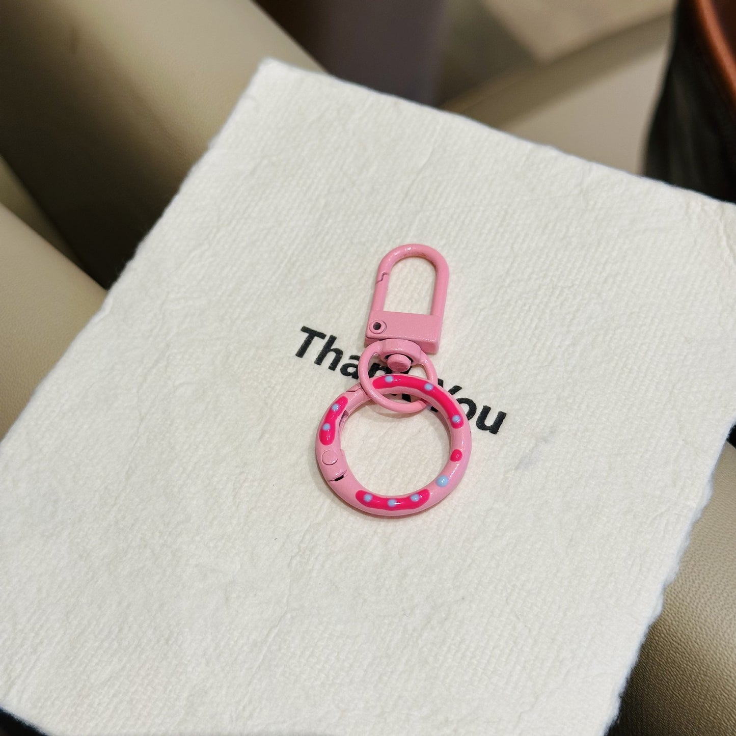 Candy Colored Hand Painted Donut Buckle Keychain | Dark Pink