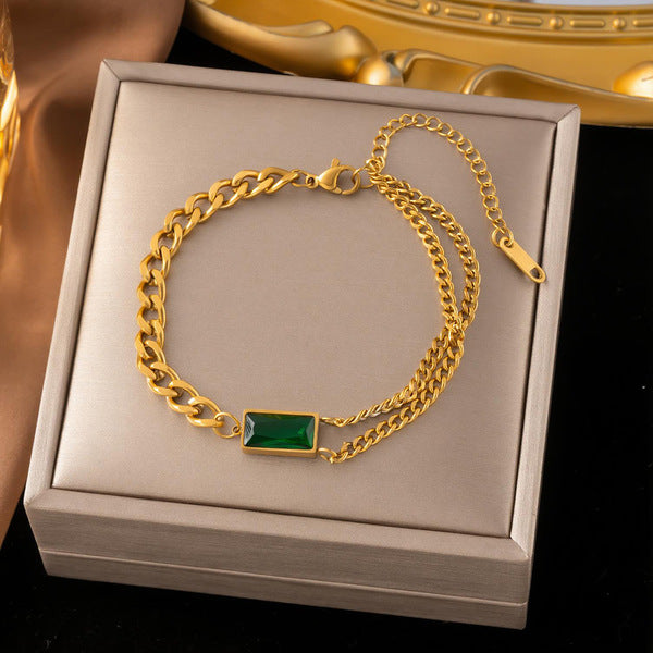 Chain Bracelet | SSCB015 | Emerald Stone