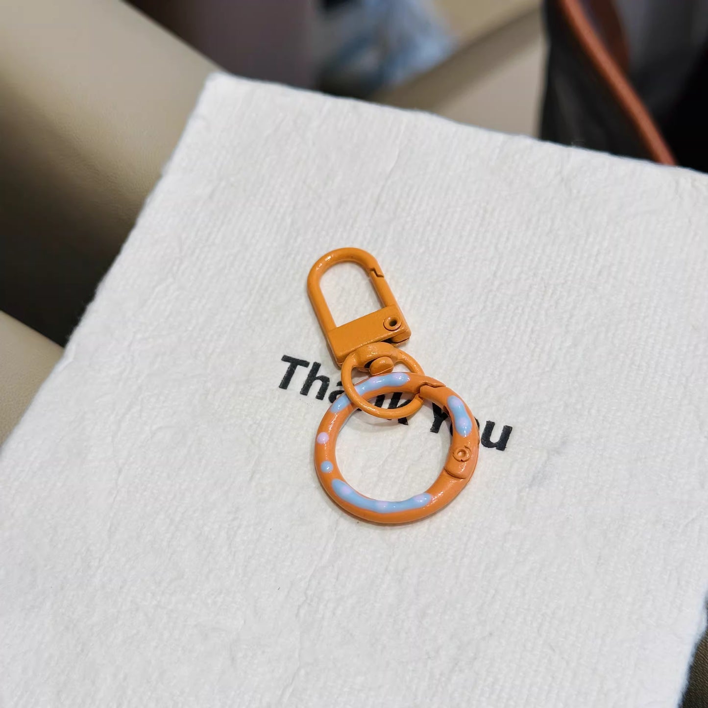 Candy Colored Hand Painted Donut Buckle Keychain | Orange