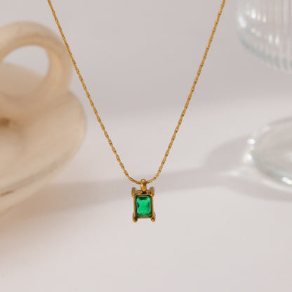 Necklace | SN349 | Rectangle Stone Green