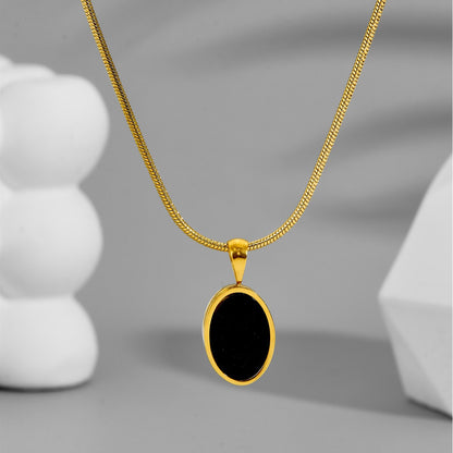 Necklace | SN219 | Oval Shell Black