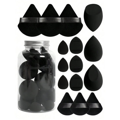 15PC Beauty Blender and Puff Set with Jar | Black