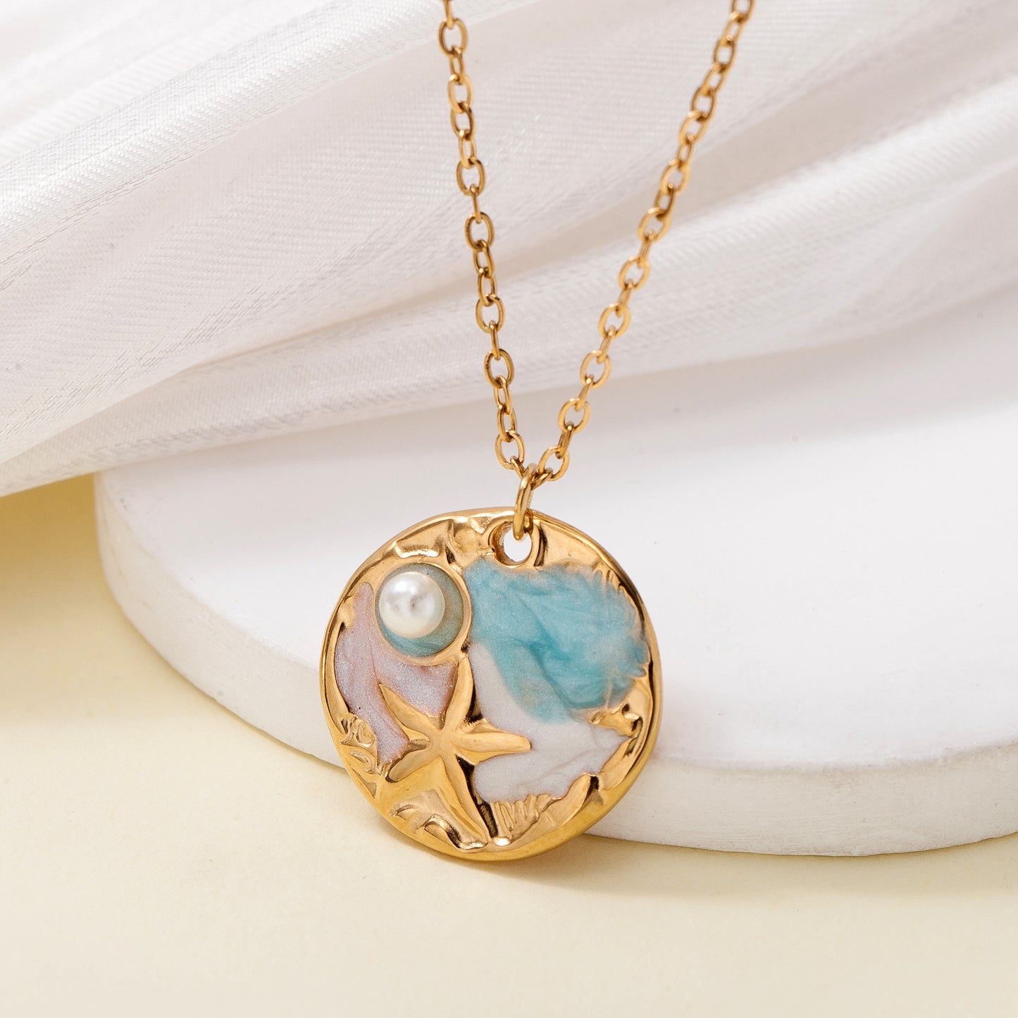 Necklace | SN283 | Enamel Pearl Starfish