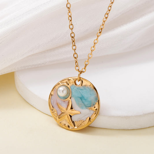 Necklace | SN283 | Enamel Pearl Starfish