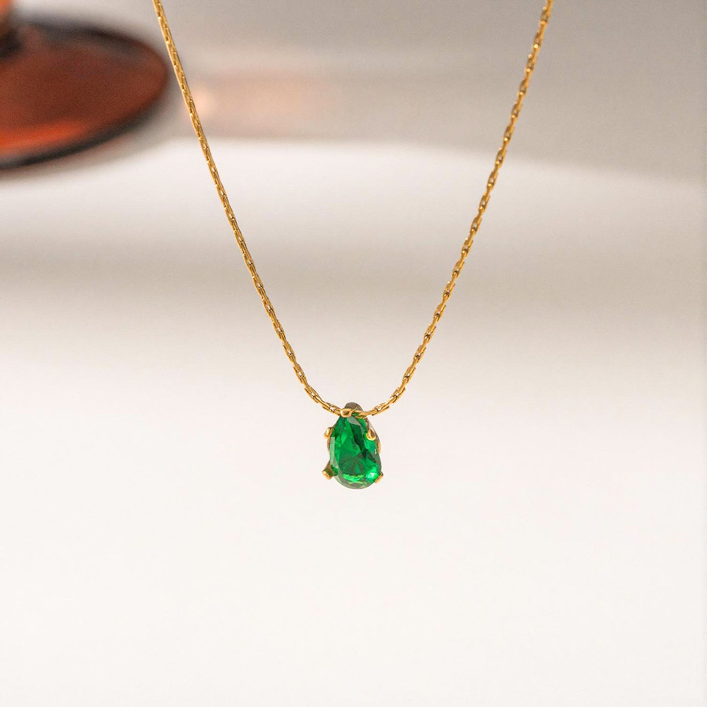 Necklace | SN107 | Teardrop Stone Gold Green