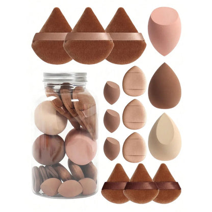 15PC Beauty Blender and Puff Set with Jar | Brown
