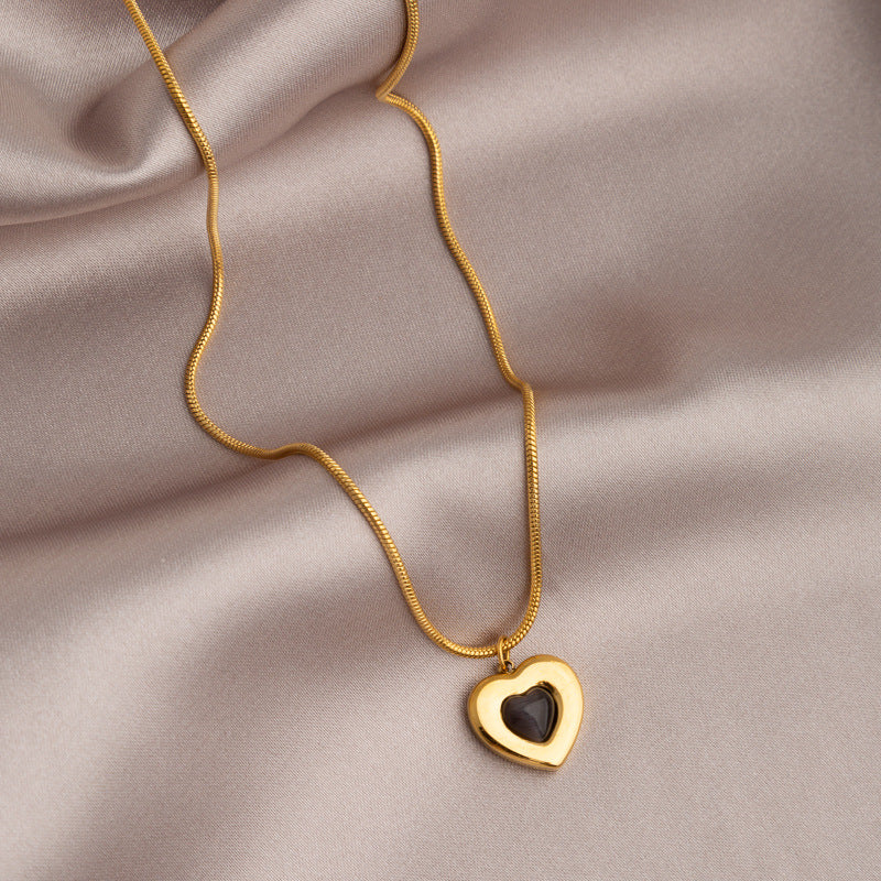 Necklace | SN297 | Black Golden Heart