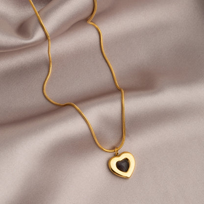 Necklace | SN297 | Black Golden Heart
