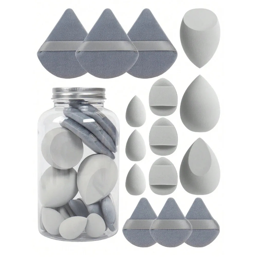 15PC Beauty Blender and Puff Set with Jar | Gray