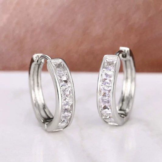 Zircon Hoop Earring | CZH04 | White Diamond | Silver